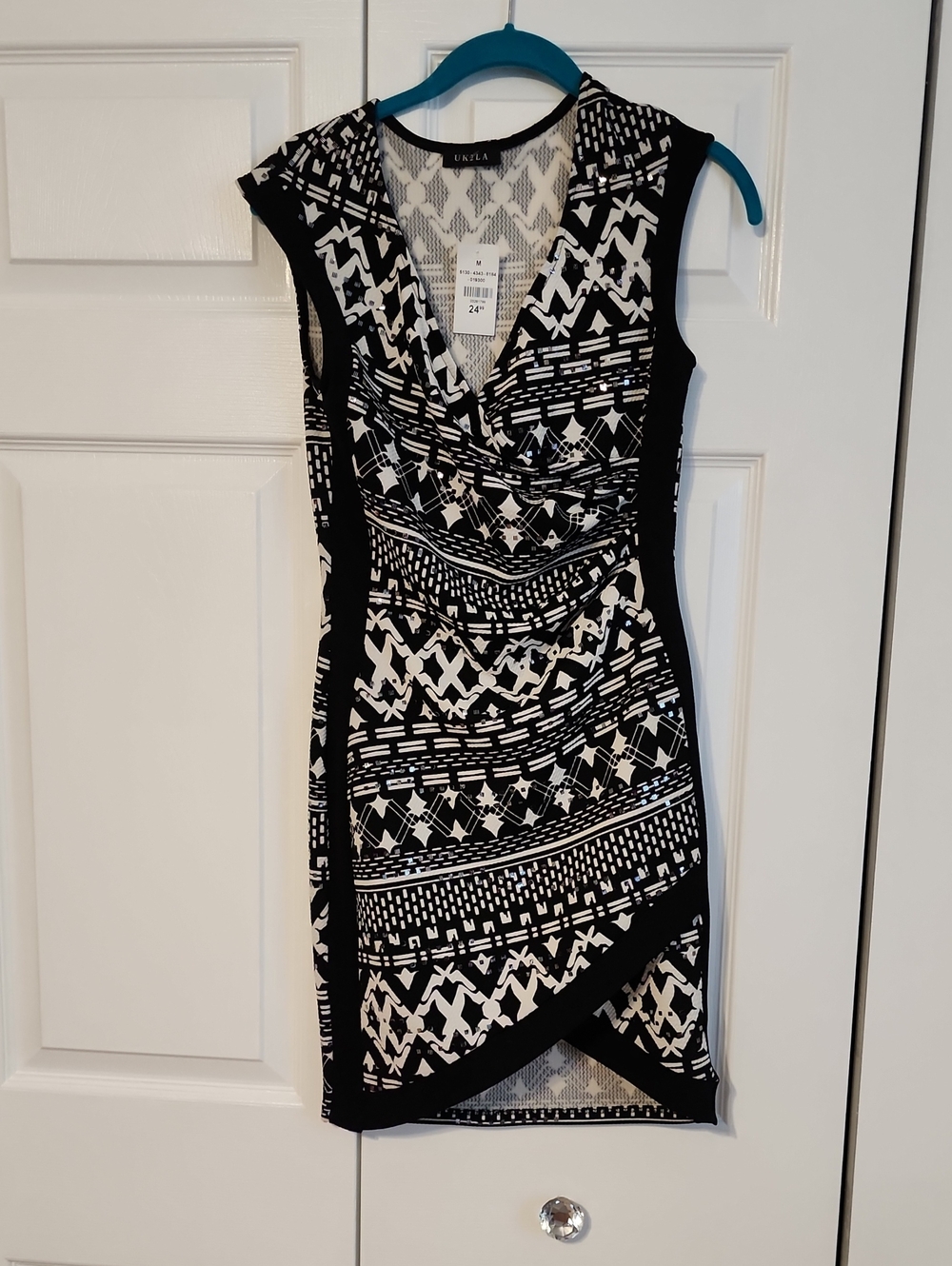 UK2LA Black & White Printed Sleeveless Faux-Wrap Mini Dress